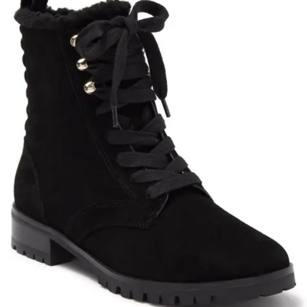 $300 KATE SPADE NEW YORK RAEGAN FAUX SHEARLING COMBAT MOTO SUEDE BLACK 7 (TB8)